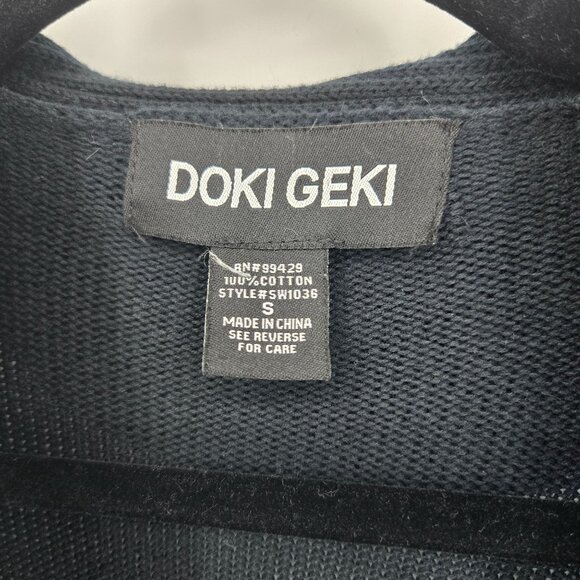 Doki Geki womens size small black long line open front ruffle cardigan cotton - Picture 4 of 8